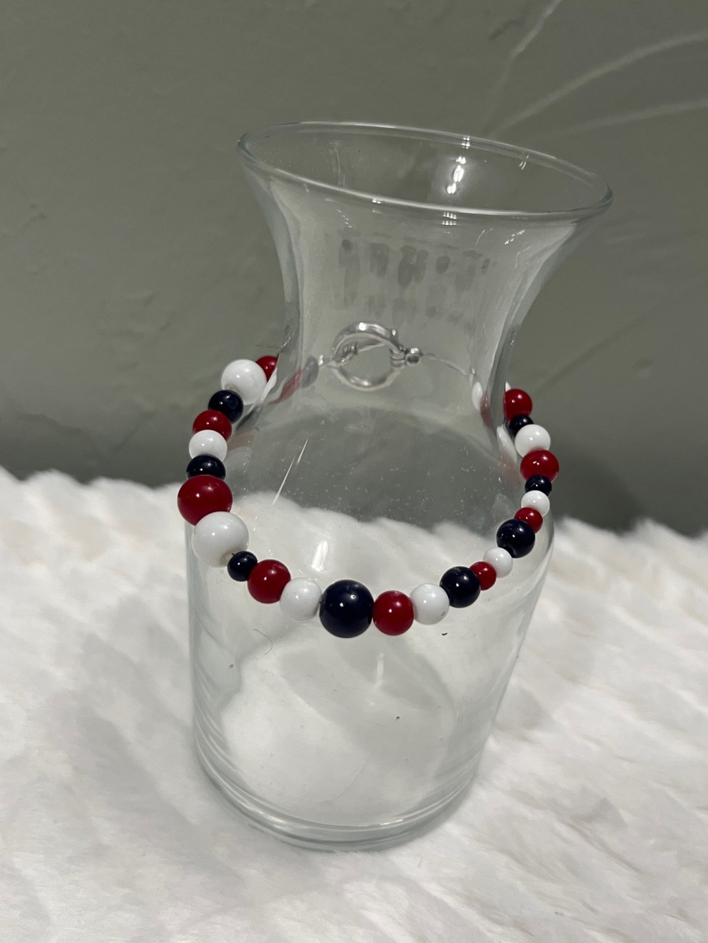 Red, White & Navy Beaded Bracelet Classic Women’s Jewelry handmade